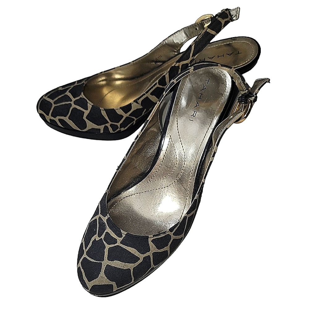 Tahari Fabric Sling Back Heels Size 6.5M Heel Height 3.75" Platform .50"
